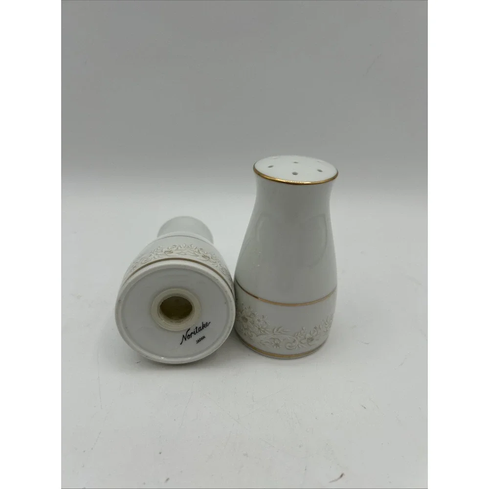 Noritake Dearest Salt & Pepper Shakers White Floral Gold Edge Fine China Japan
